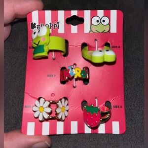 🆕 Sanrio Keroppi Figural Mushroom & Strawberry Ring Set